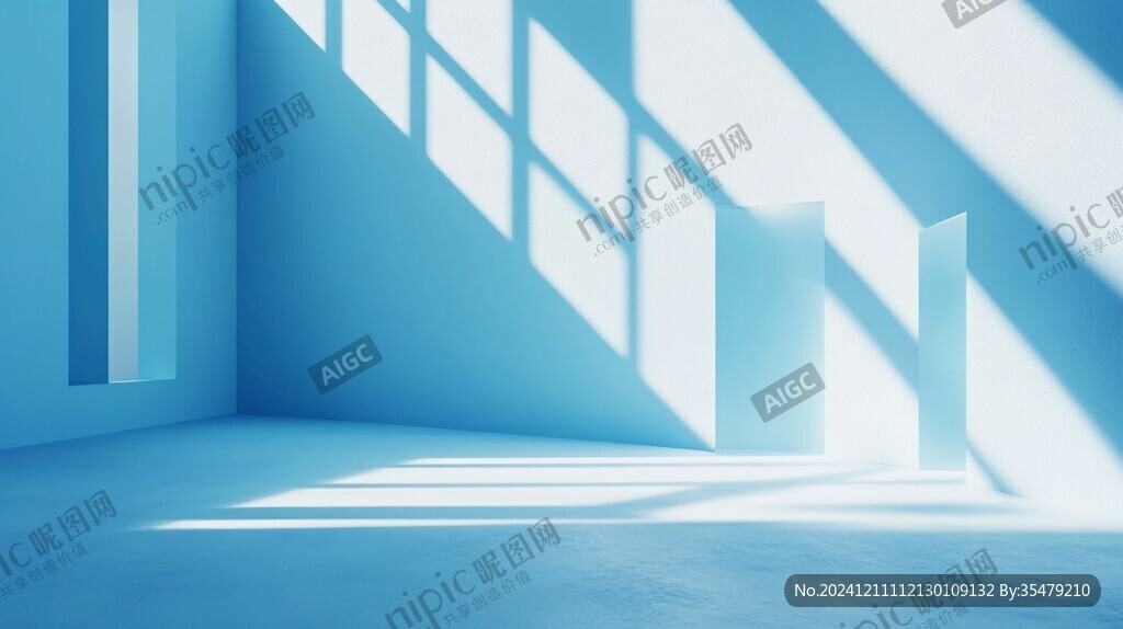阳光照进蓝色的房间