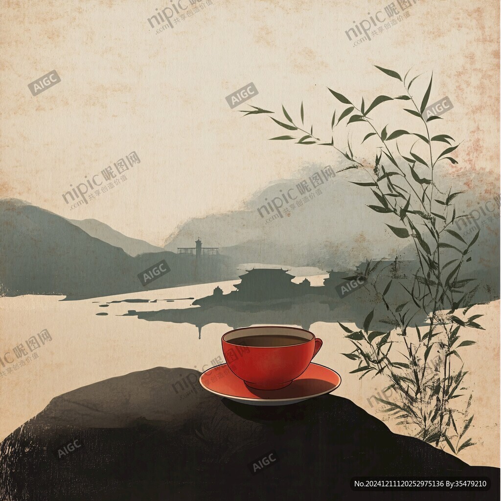 禅茶插画