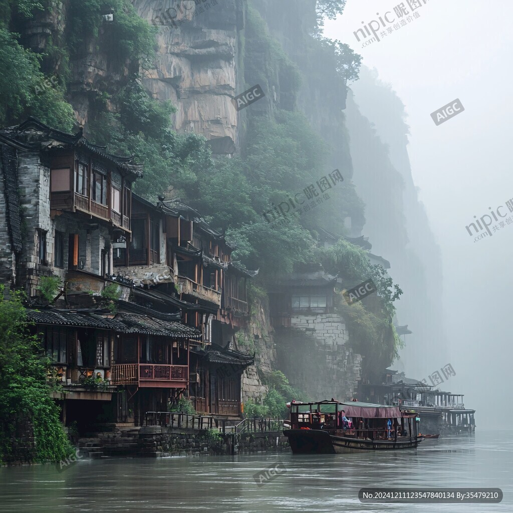 烟雨朦胧湘西风光