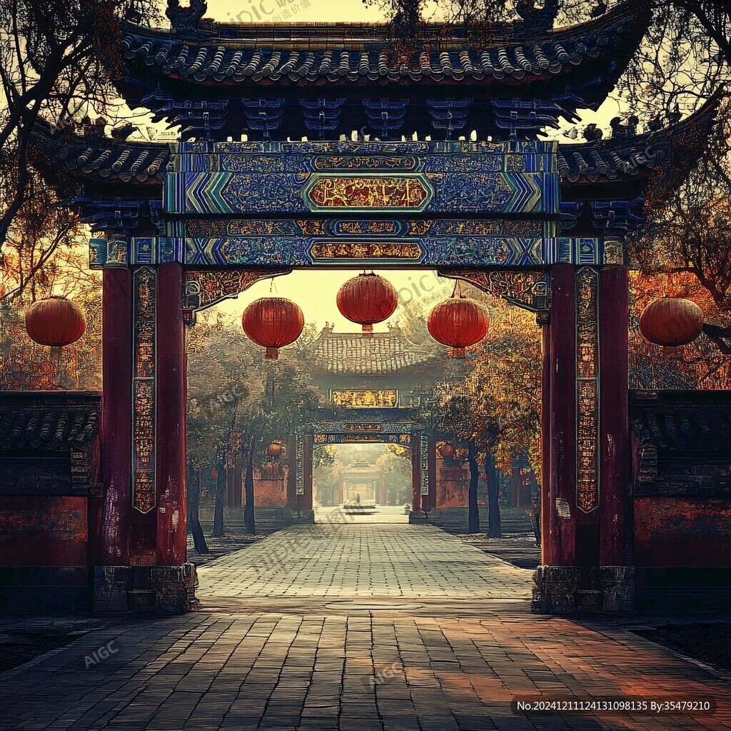 中式门楼拱门大门背景