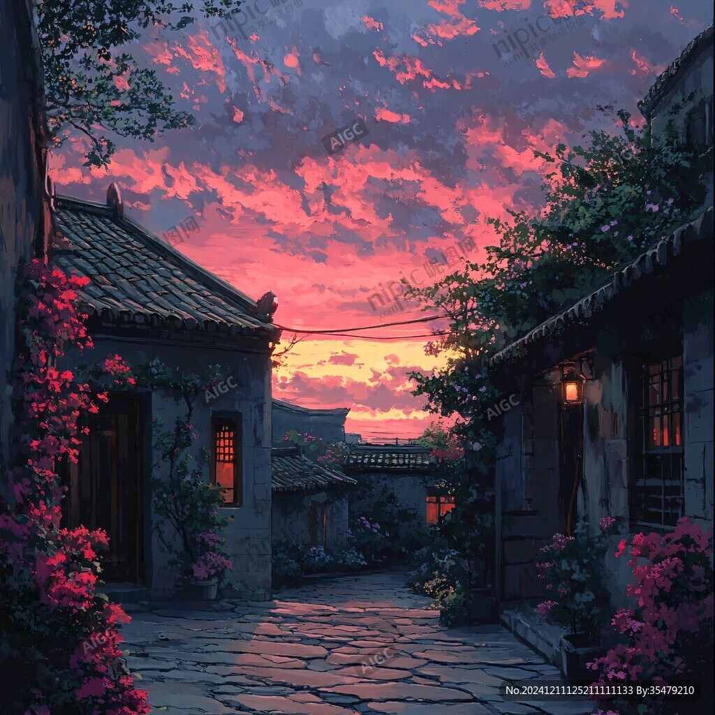 晚霞中的院落