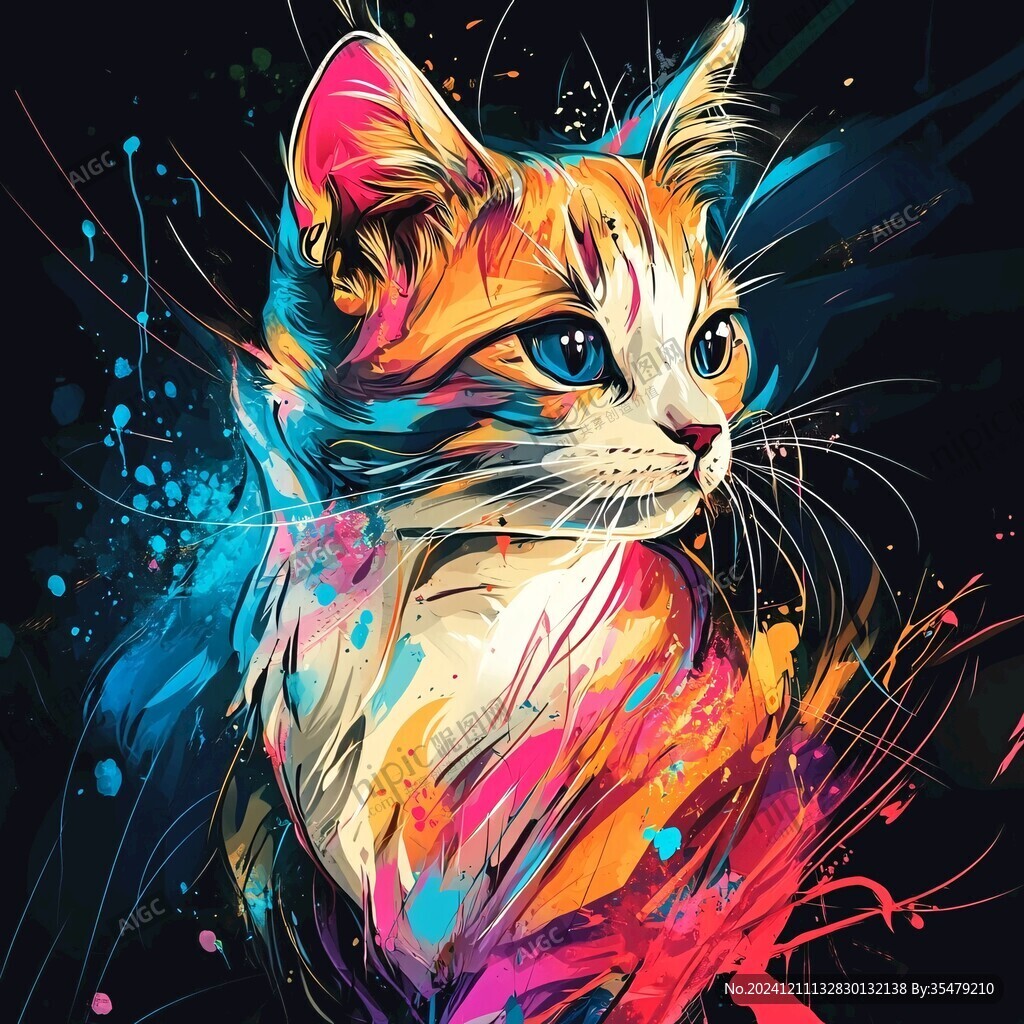 手绘猫抽象画