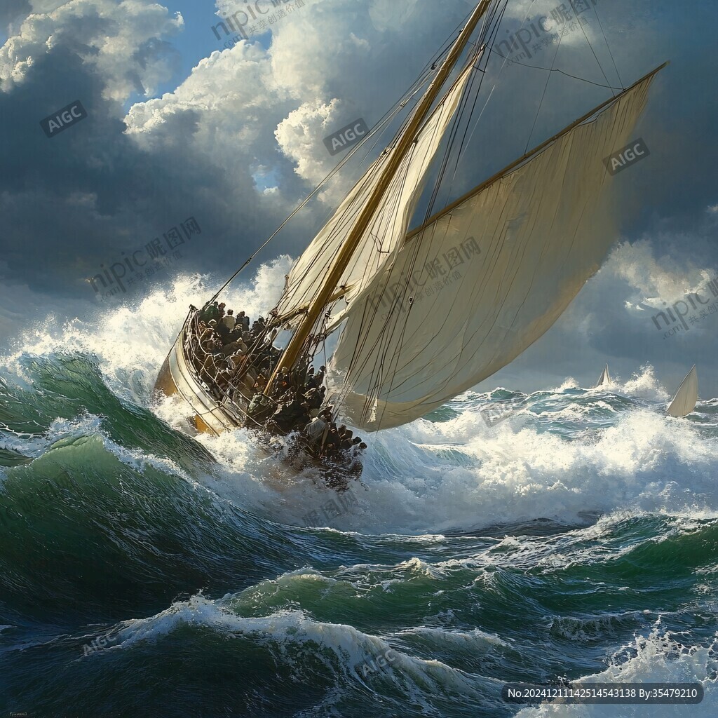 扬帆踏浪油画