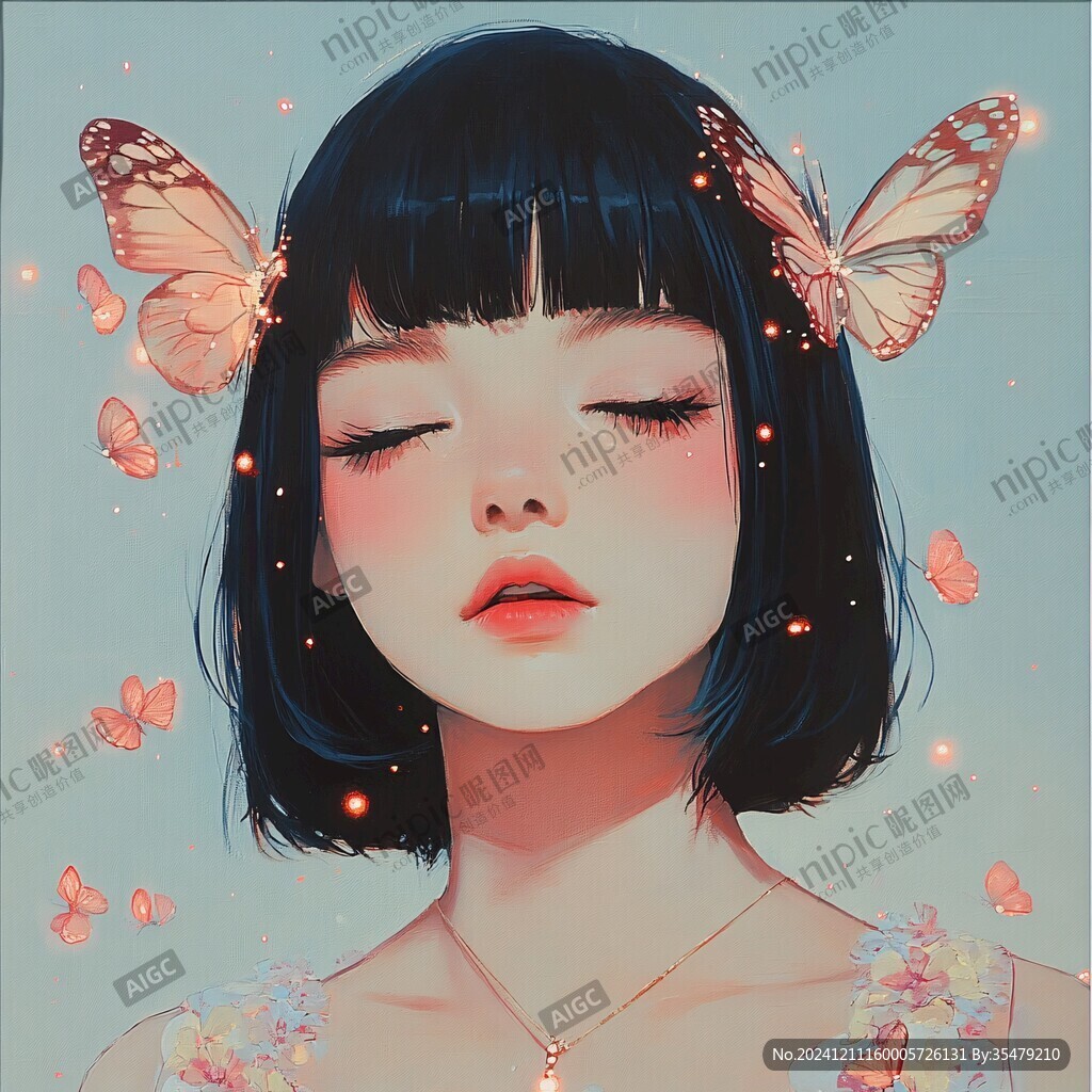 插画女孩与蝶