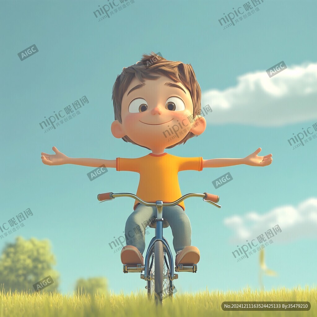 开心男孩骑车形象