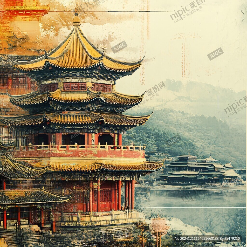 新中式楼阁皇宫山水