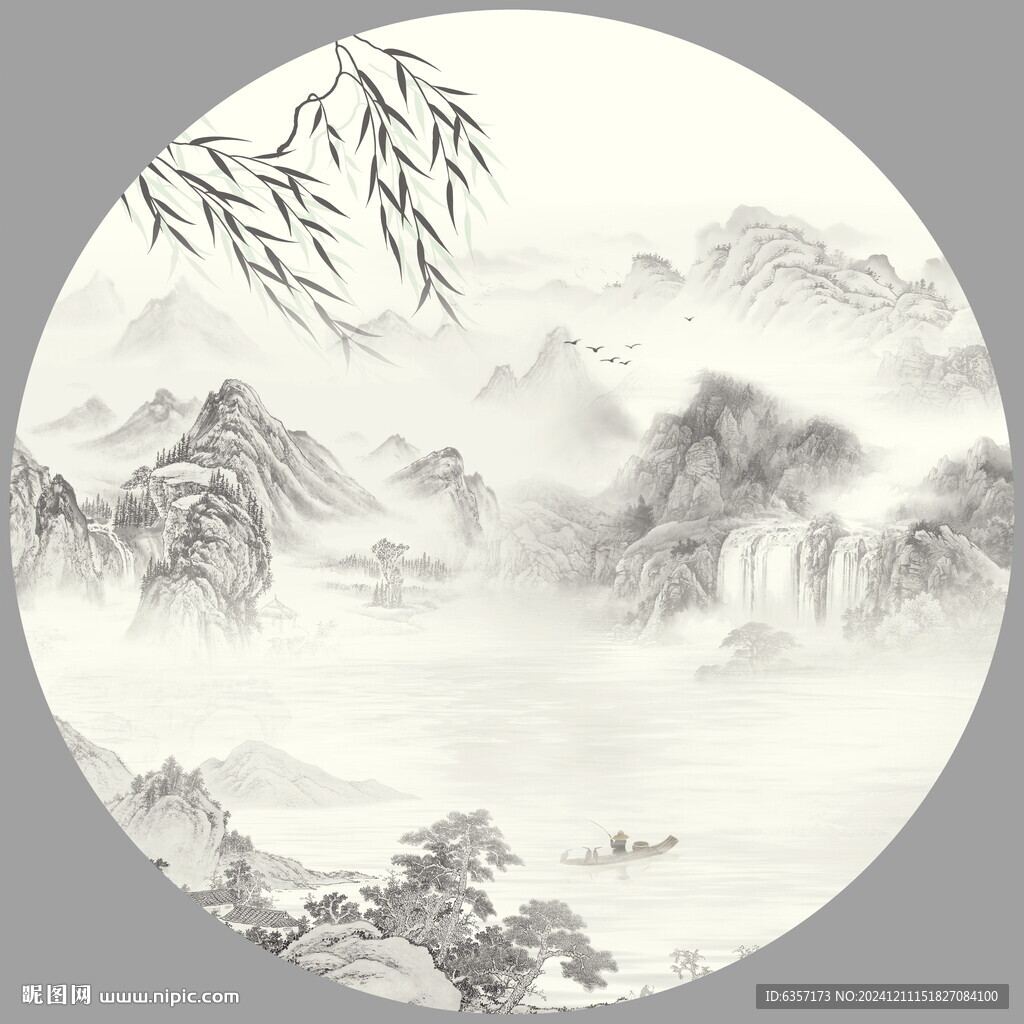 圆形水墨画
