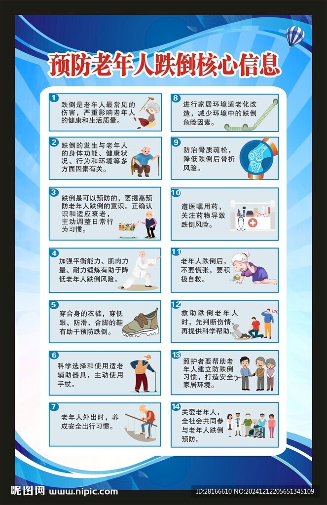 预防老年人跌倒健康信息海报