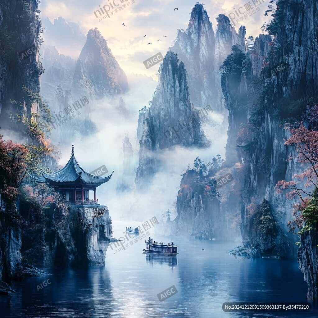 山水楼阁雅致意境风