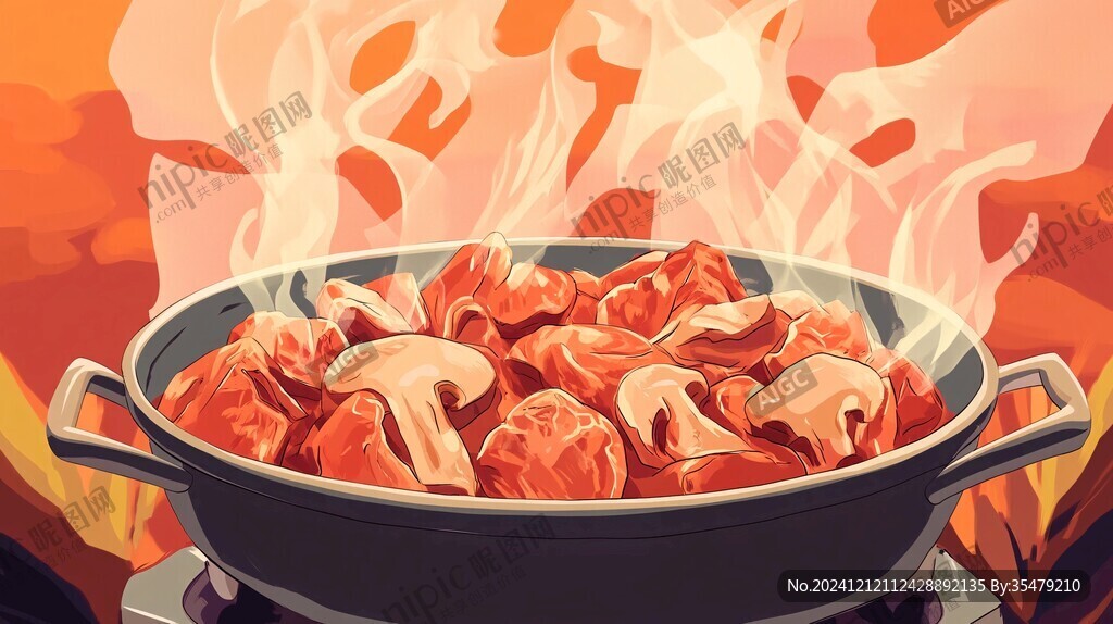 大锅卤肉插画