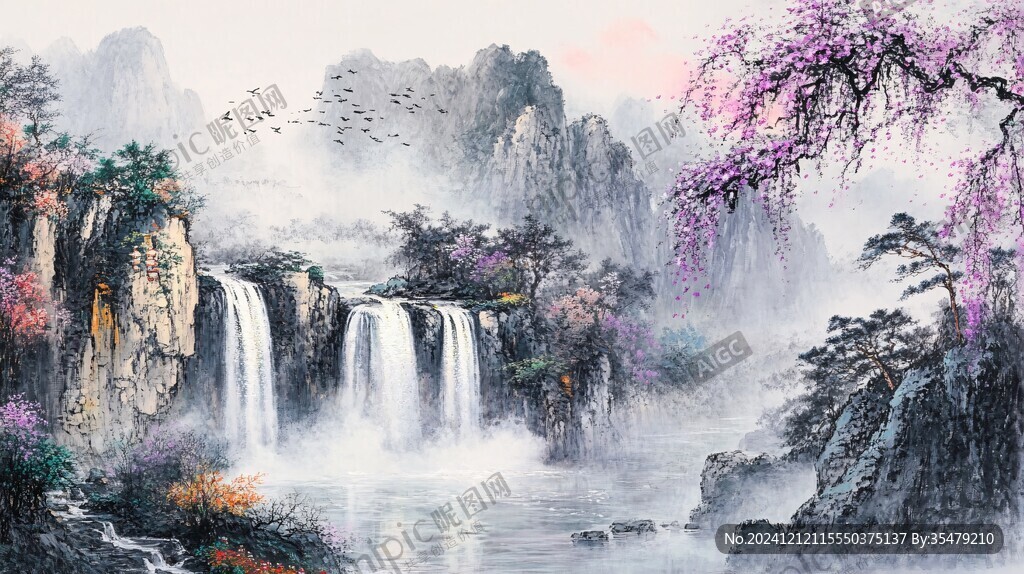 流水生财山水画