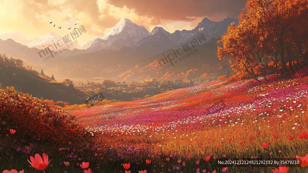 唯美梦幻花田场景