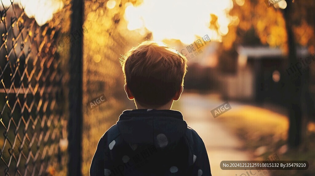 儿童夕阳下背影