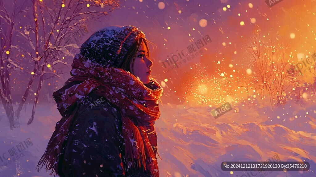 看雪的美女