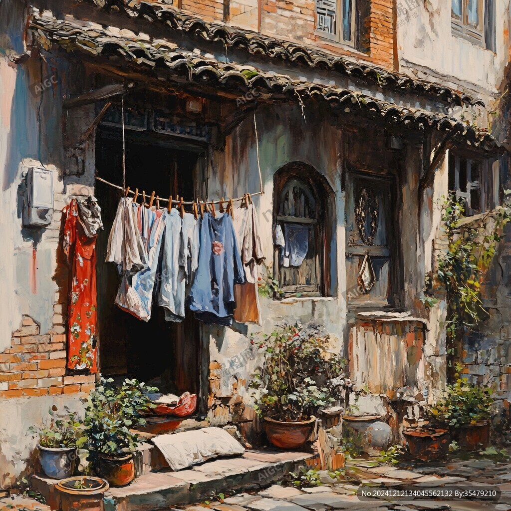 油画古街巷