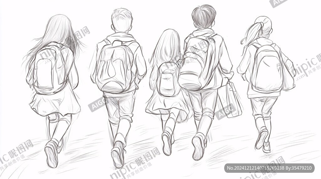 学生背影手绘