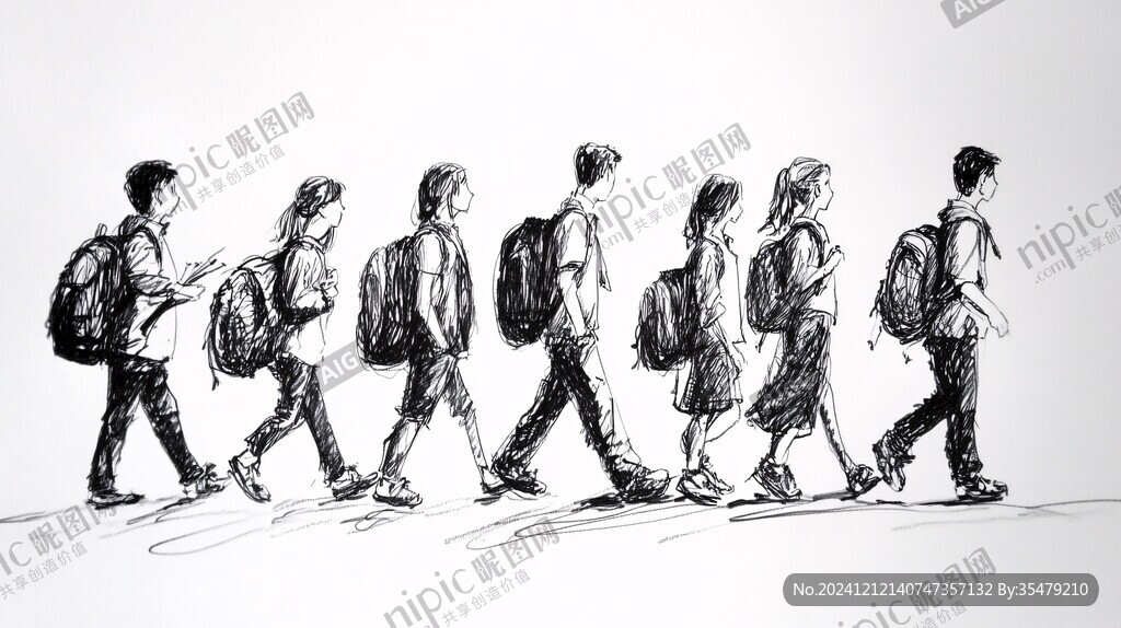 学生背影手绘