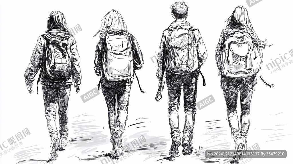 学生背影手绘
