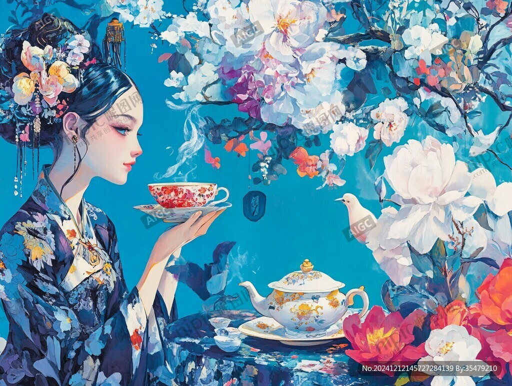 花茶旗袍美人包装插画