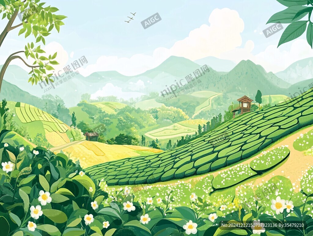 茶园插画茶包装插画