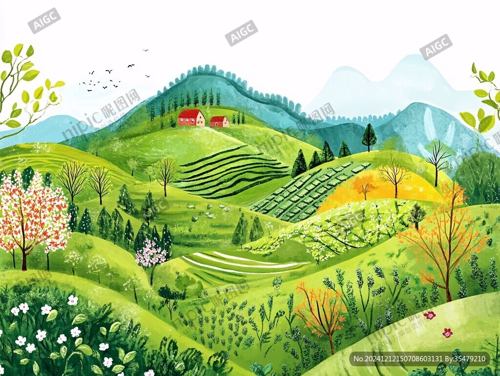 茶园插画茶包装插画