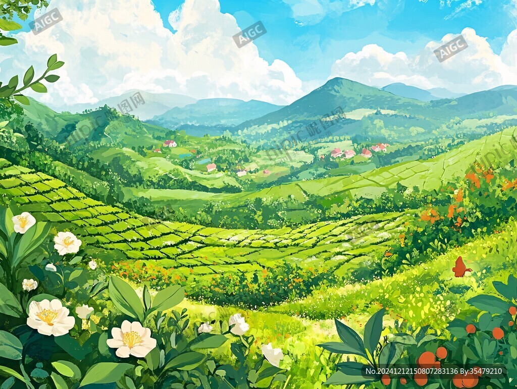 茶园风光插画