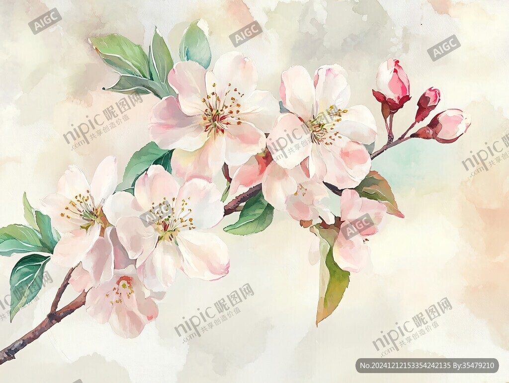 手绘苹果花桃花杏花