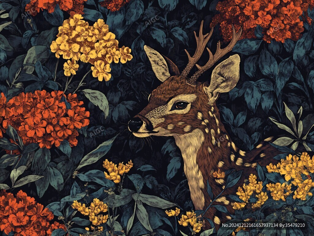 鹿与花插画