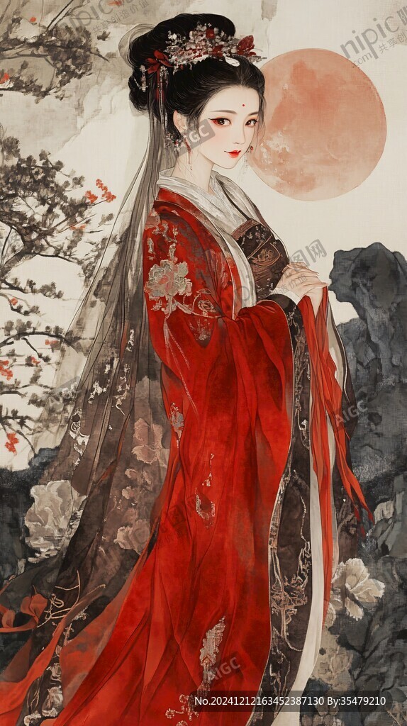 红衣少女设计古风