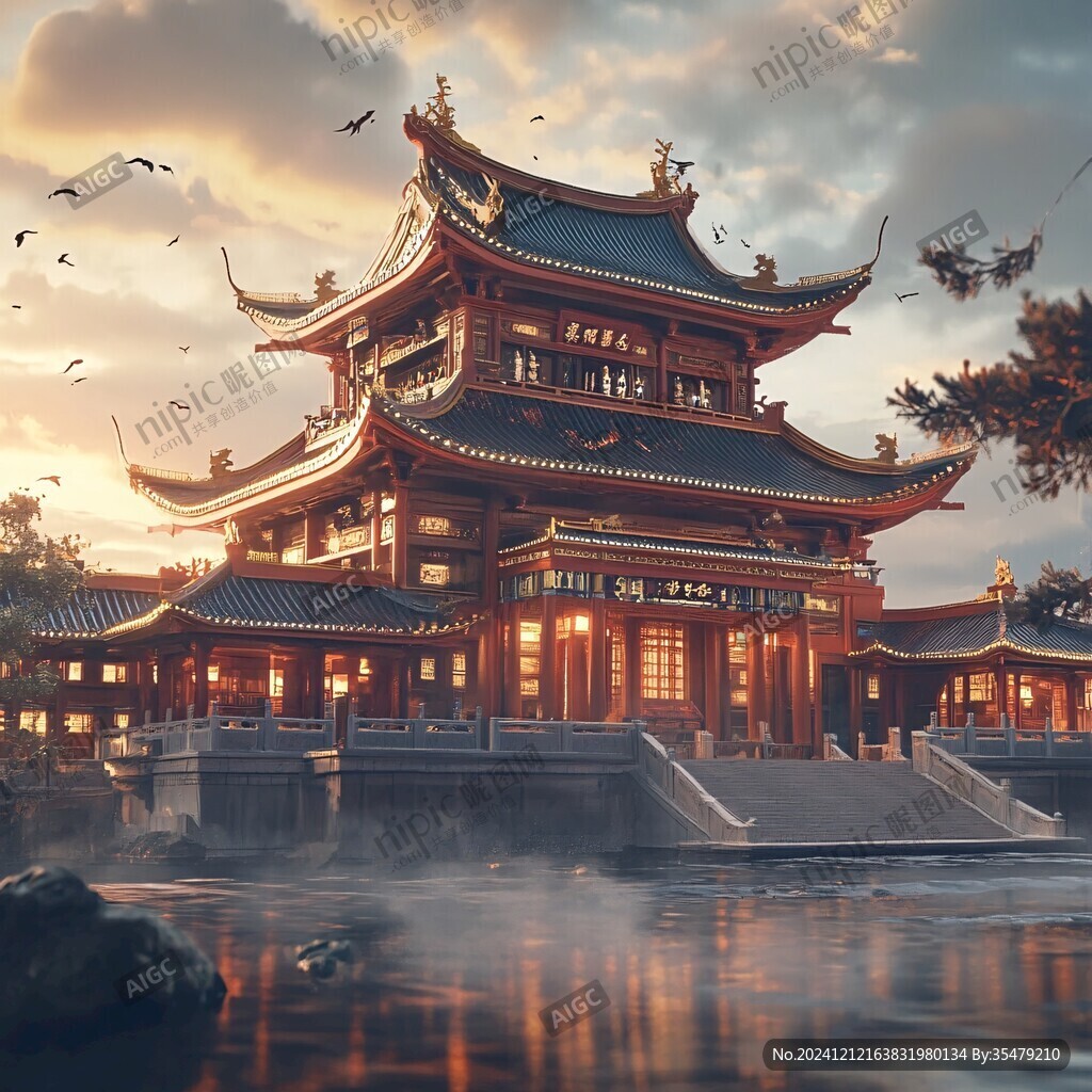 新中式楼阁皇宫山水