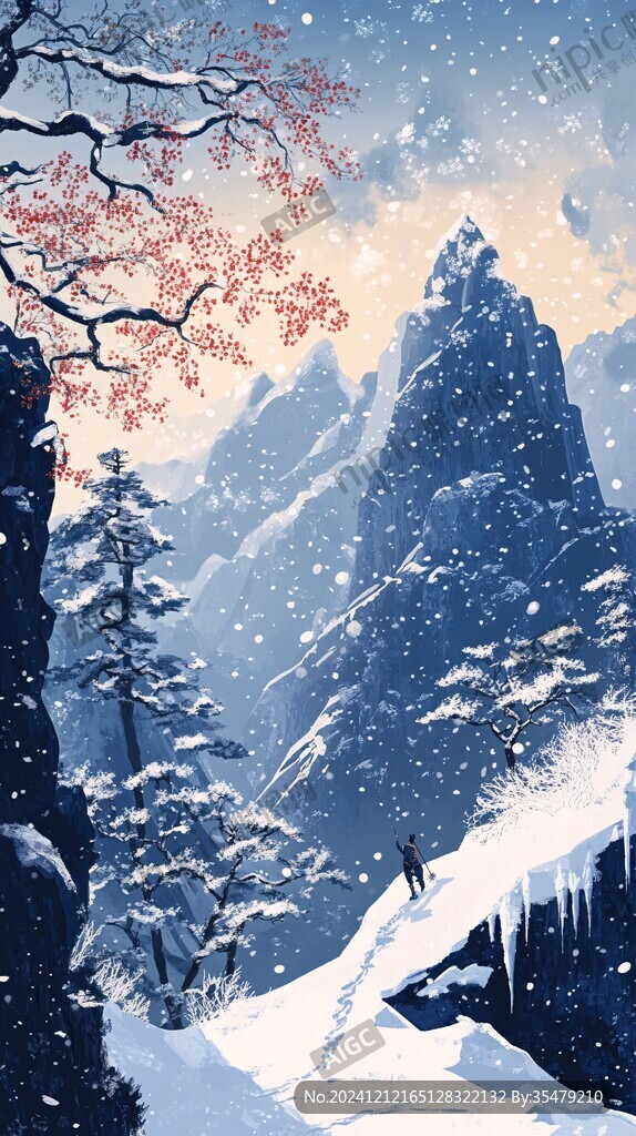 雪景山水插画