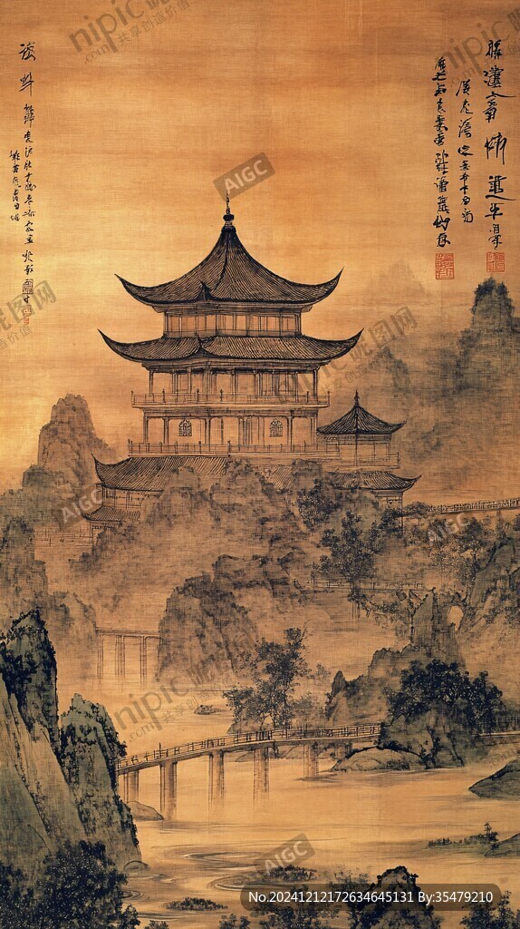 爱晚亭著名景点工笔画