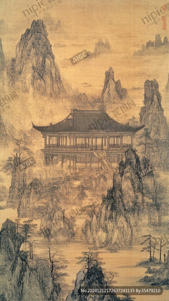 爱晚亭著名景点工笔画