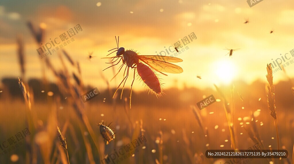 晚霞中的红蜻蜓