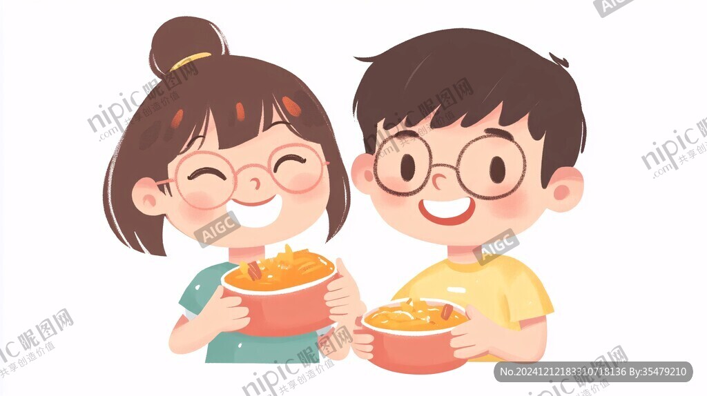 吃螺蛳粉的男孩插画