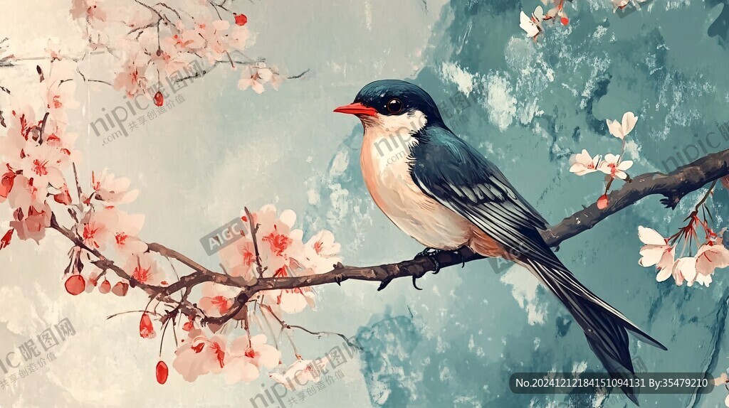 唯美小鸟树枝手绘
