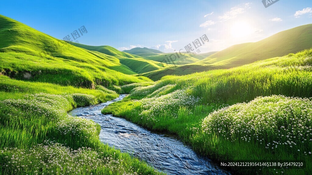 阳光草地溪流