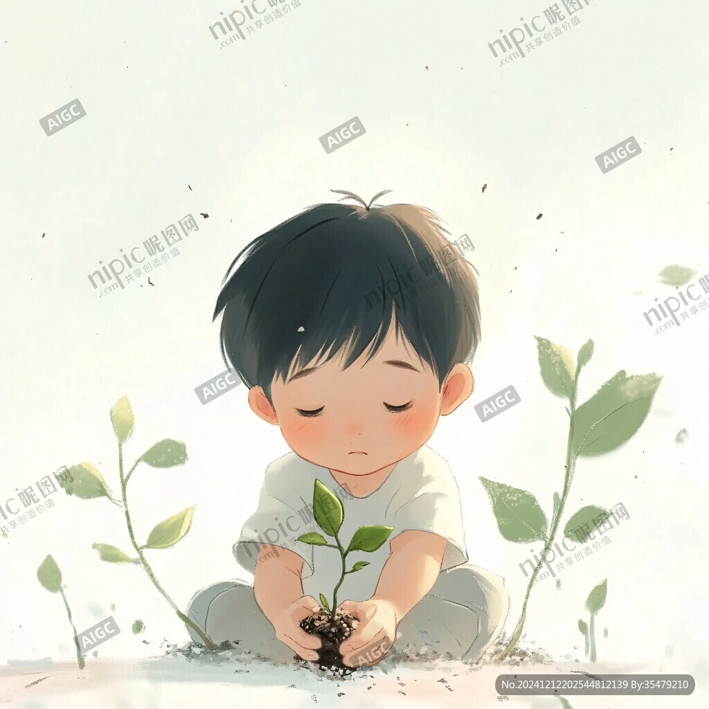 绿植围绕的小孩