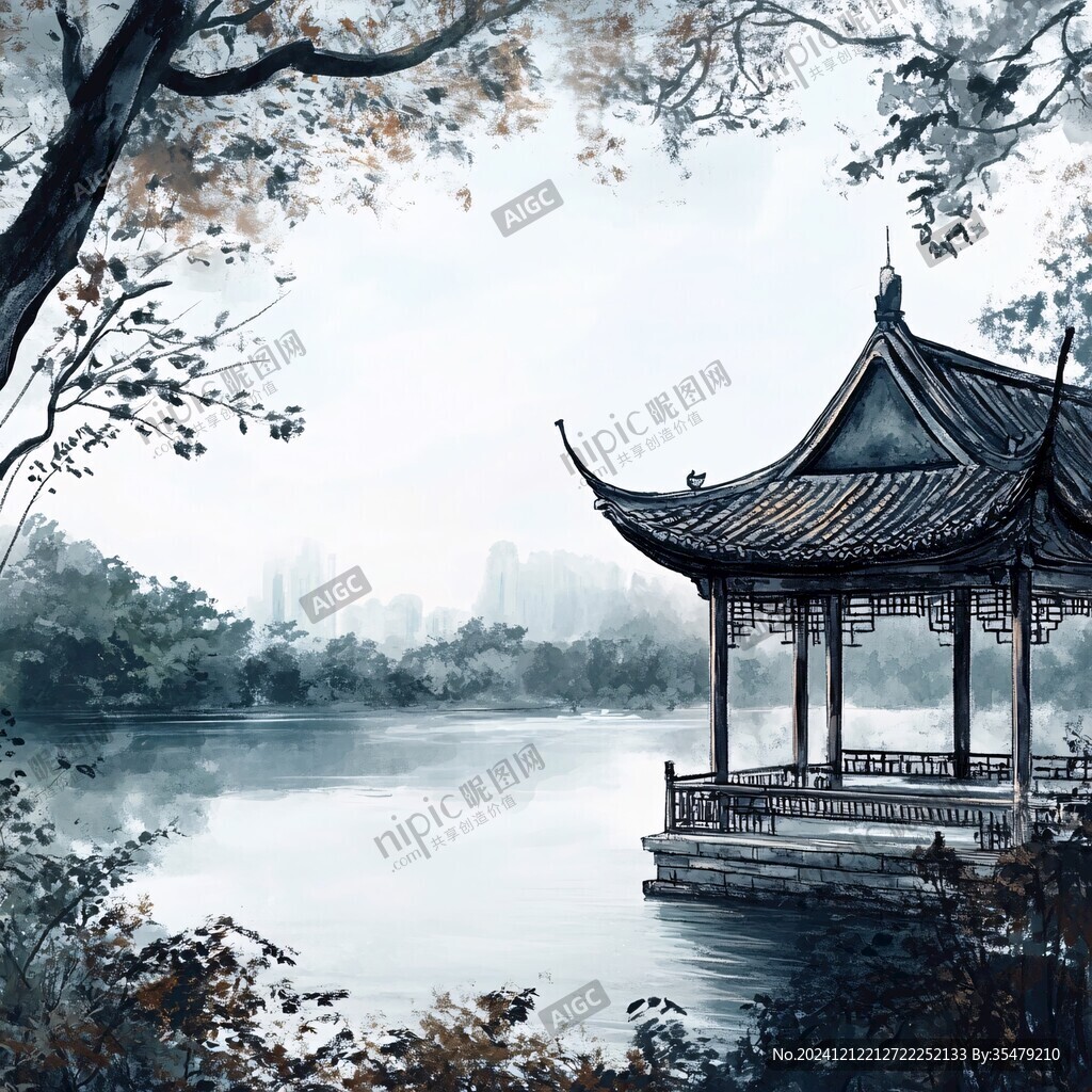 插画爱晚亭