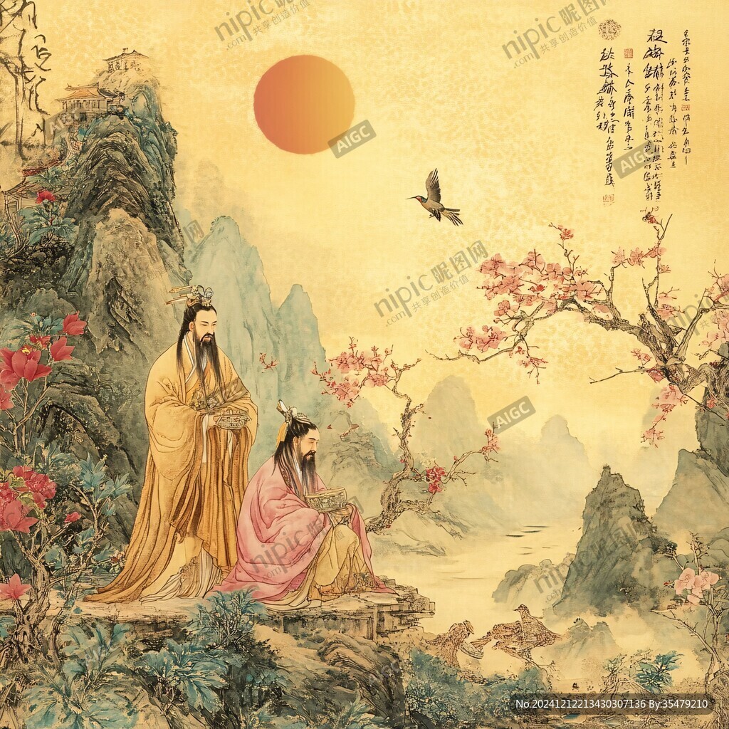 迎客松壁画挂画壁纸