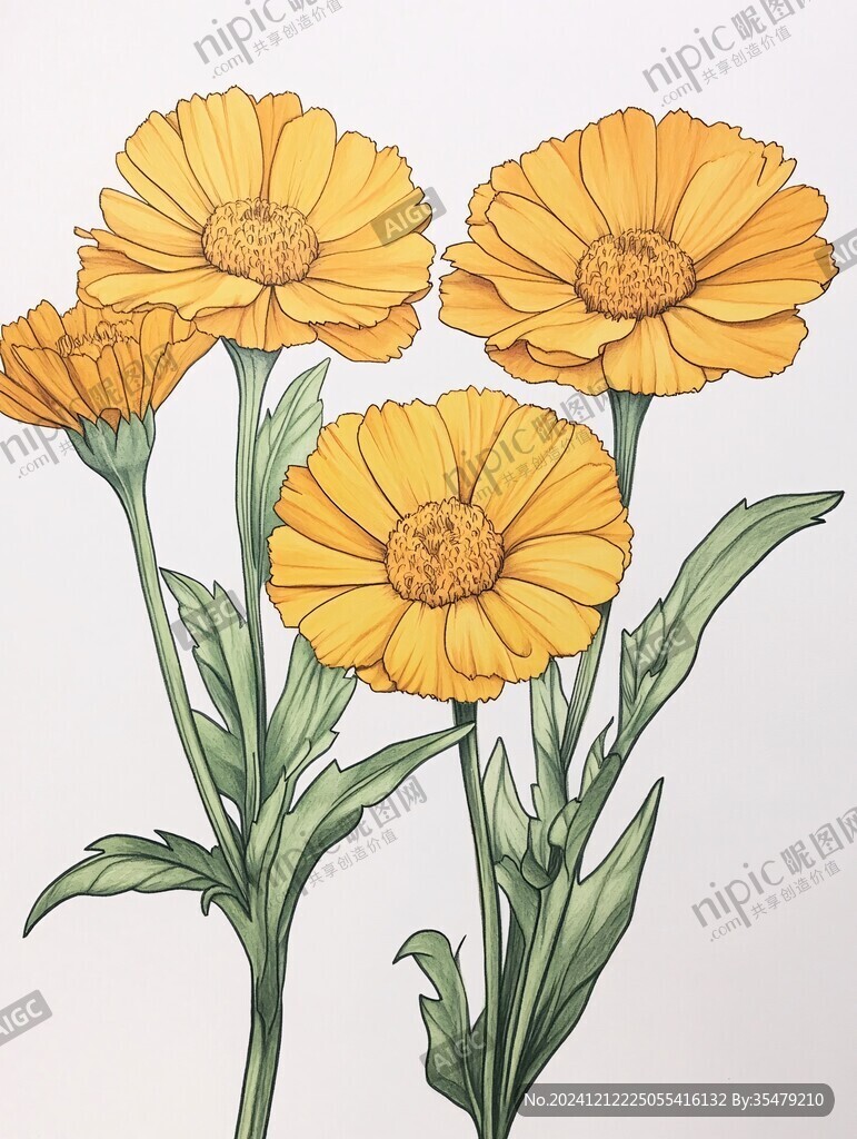手绘金盏菊