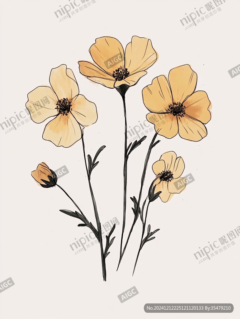 黄色波斯菊手绘