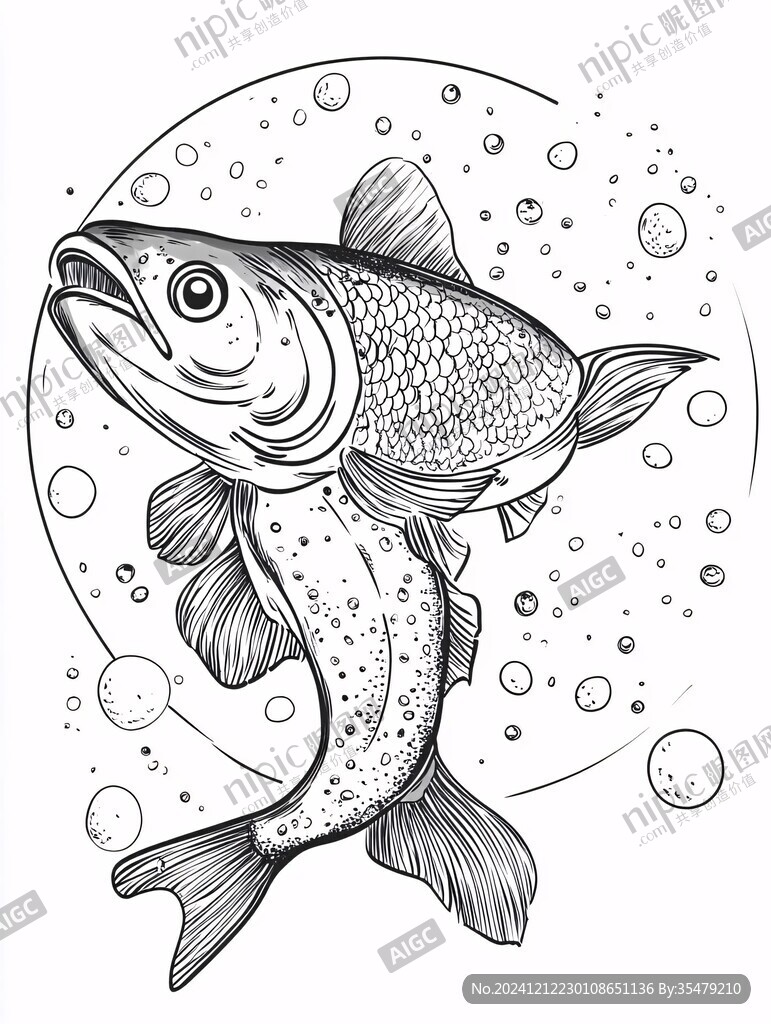 线描锦鲤线稿