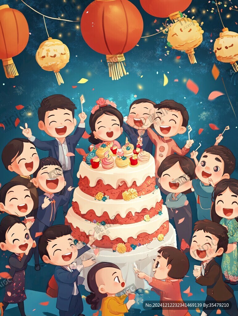 插画风生日派对