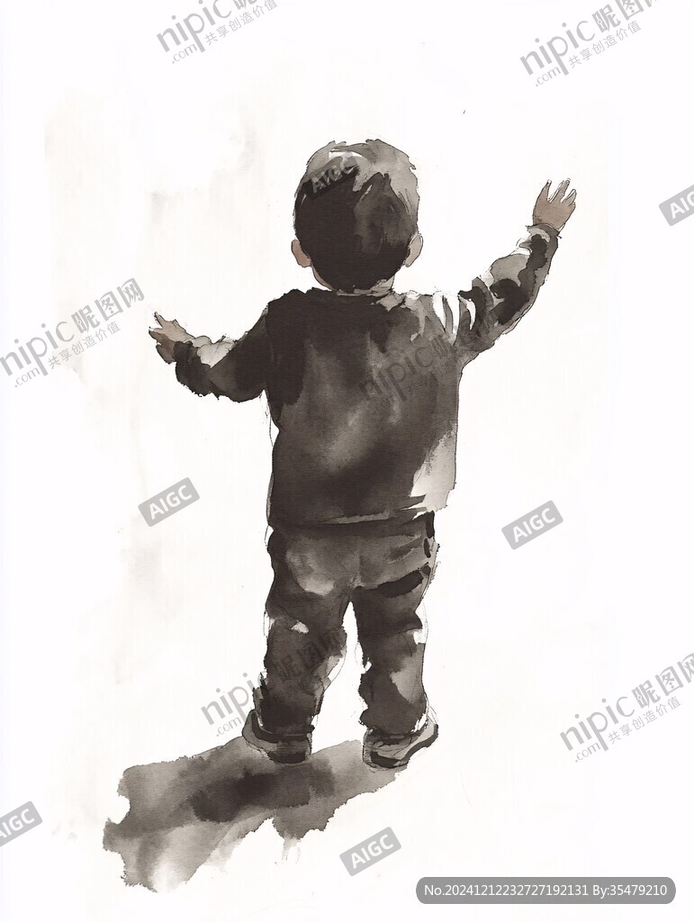 男孩背影铅笔画