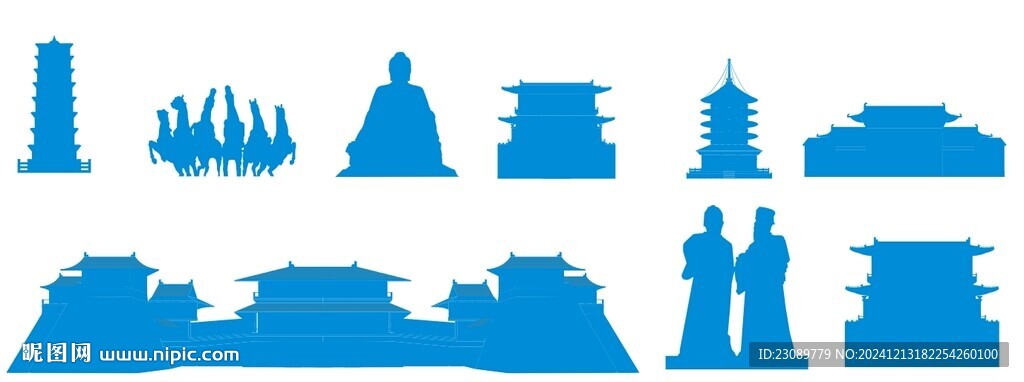 洛阳地标建筑矢量线稿手绘