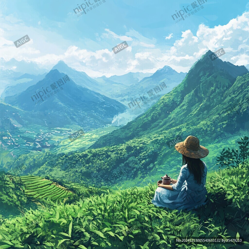 茶园风光插画