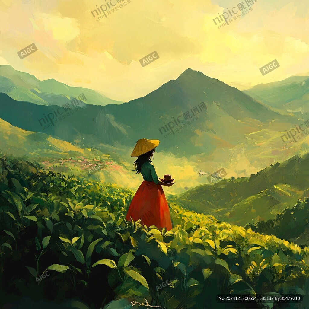 采茶插画女孩