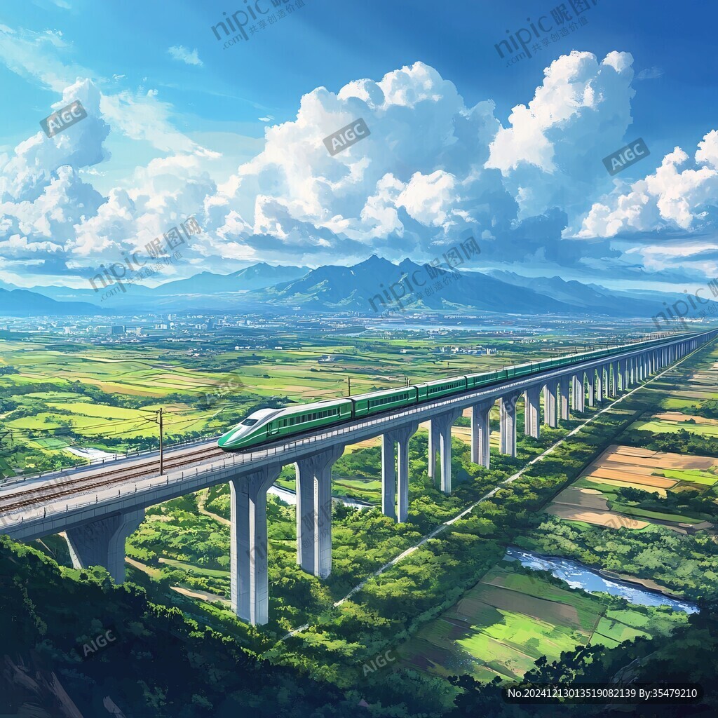 高铁行驶在绿色田野