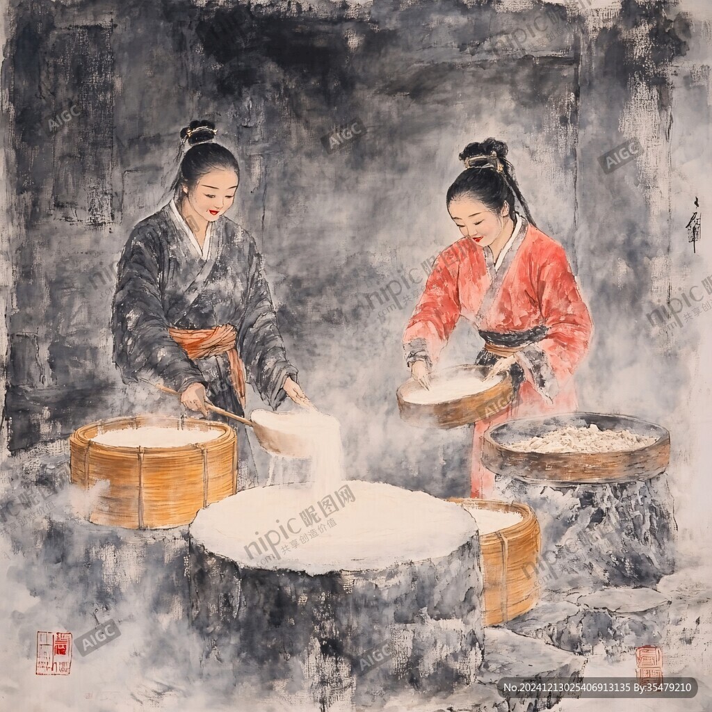 磨豆腐挂画